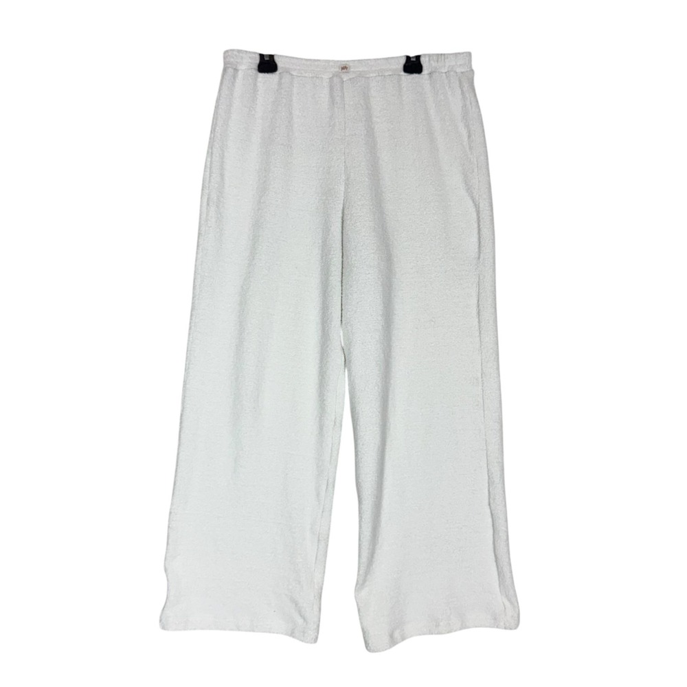 Yitty Lounge Pants Womens XL White Fuzzy Fleece Wide Leg Pull On Cozy Warm